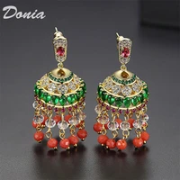 donia jewelry fashion retro earrings luxury earrings copper micro set aaa zircon earrings tassel earrings handmade earrings