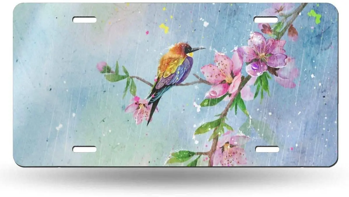 

yunsu Peach Blossom Flowers Birds Floral Watercolor License Plate,car Decor Personalise Tag,Novelty Car Front License Plate