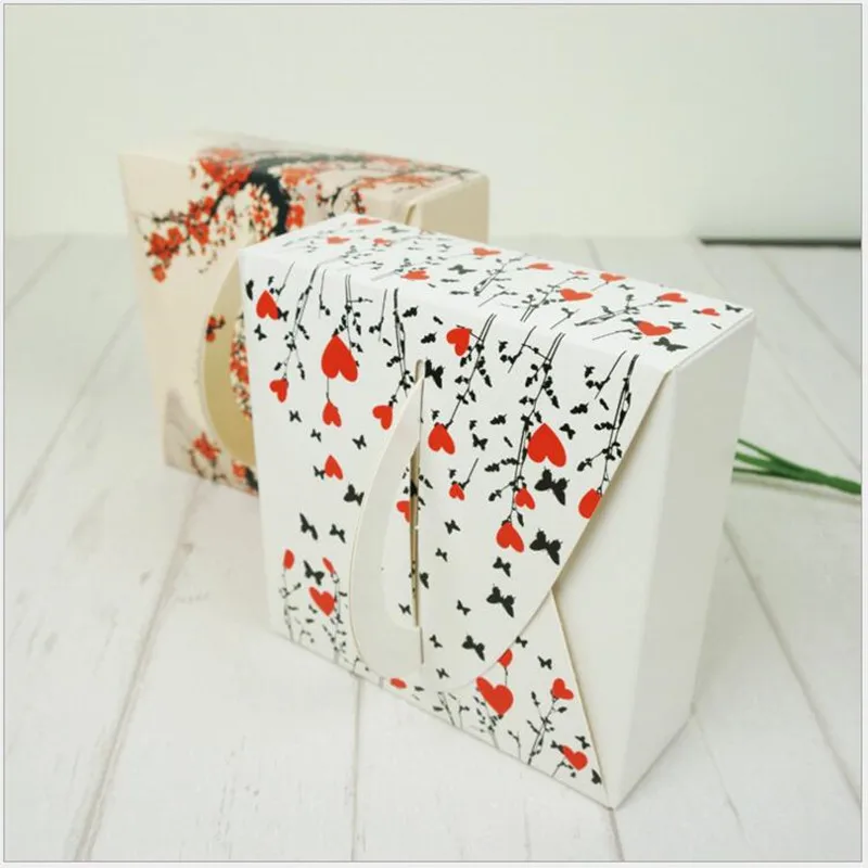 Floral Print 4 Slot Insert cake boxes print bakery packaging with handle mooncake box inserts 50PCS |