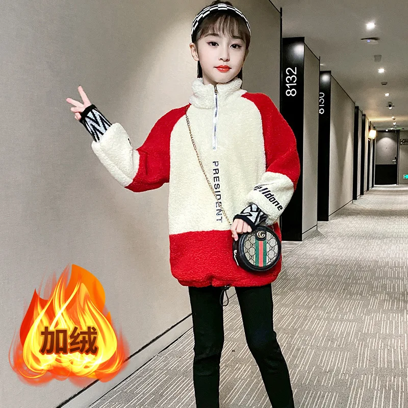 

Girls' Hoodies Sweatshirts Baby's Kids Jacket 2021 Lovely Autumn Top Thicken Velvet Pullover Fleece Cotton Children's Clothing