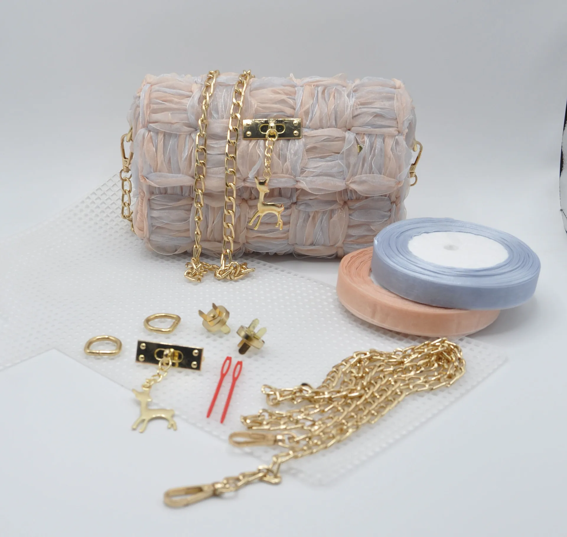 

Knitting Weaving Plastic Mesh Sheet Bag Accessories Ribbon Gauze Yarn Chenille Velvet DIY Handmade Hok handbag Trim