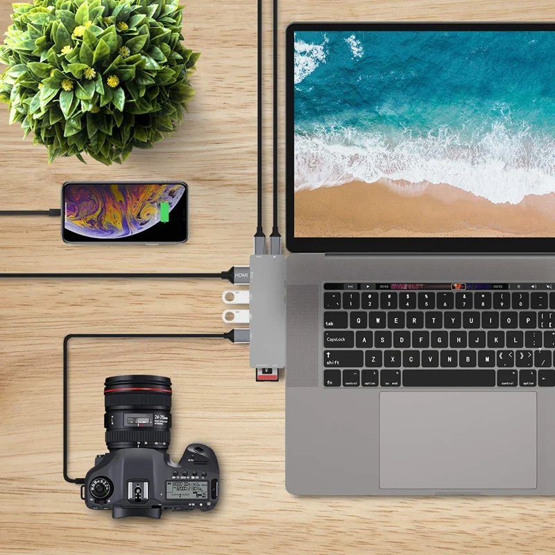 Thunderbolt 3 Тип-C концентратор 8 в 1 кард-ридер USB3.1 Зарядное устройство адаптер 4K HDMI для