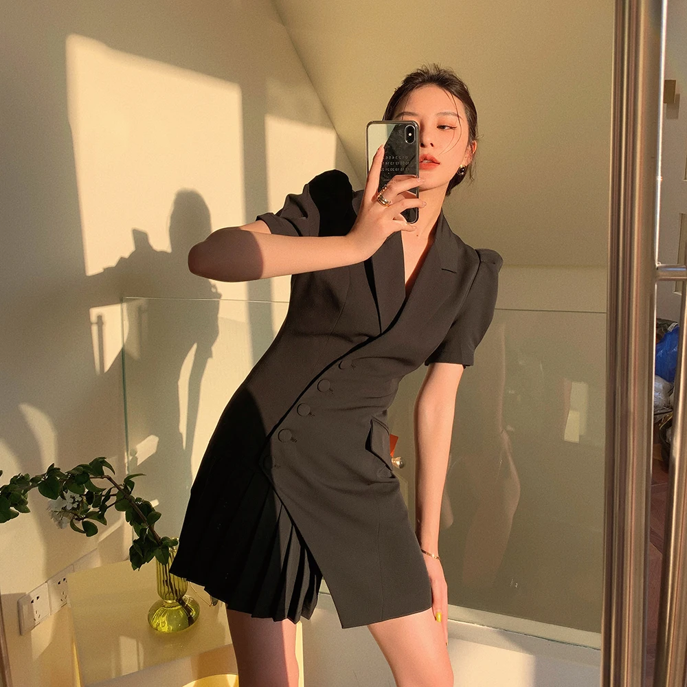 Платье Блейзер женское с коротким рукавом дизайнерское мини платье для вечерние