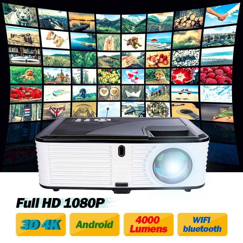 3D 4K проектор Full HD 1080P Android 4000 люмен ЖК светодиодный Wi-Fi bluetooth домашний кинотеатр с