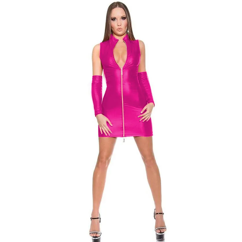 Женское облегающее мини-платье без рукавов с молнией спереди | Женская одежда