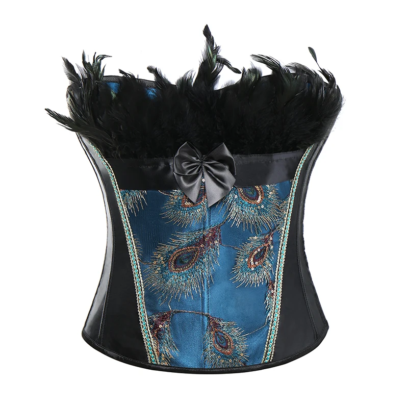 Бюстье и корсеты с вышивкой перьями павлина корсет со шнуровкой косточками на