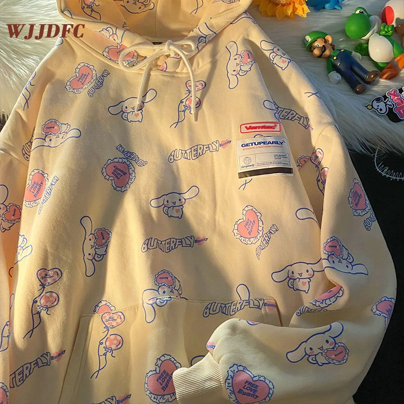 

Толстовка WJJDFC Женская с длинным рукавом, мягкий Свободный Топ с японским мультяшным принтом, в стиле Харадзюку, готический свитшот для студ...