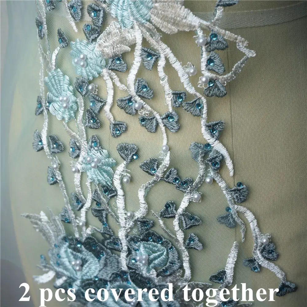 1 комплект 2 шт. кружевные аппликации с цветочной вышивкой бисером стразами