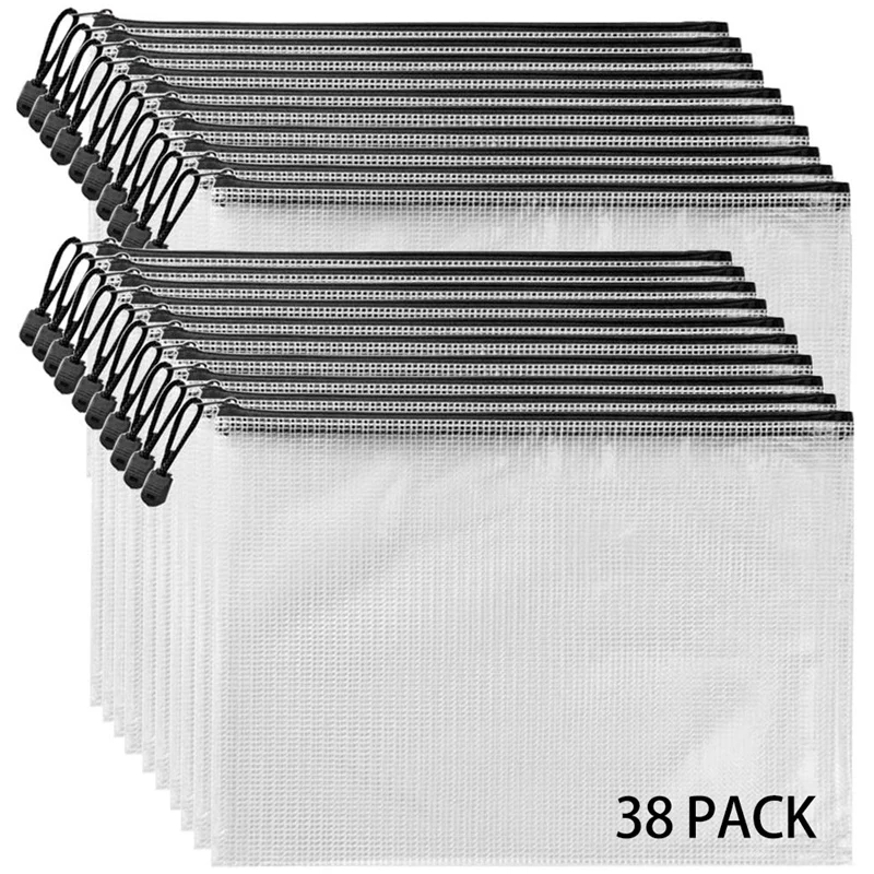 

38Pcs Mesh Zipper Pouch, A4 Size Plastic File Folder Board Game Bags with Zipper for Classroom Office Travel Storage