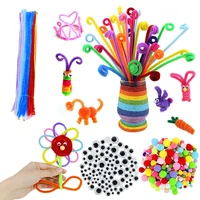 1 set plush colorful chenille stems pipe pompom balls eyes for children educational toys handmade diy craft kids favors supplies