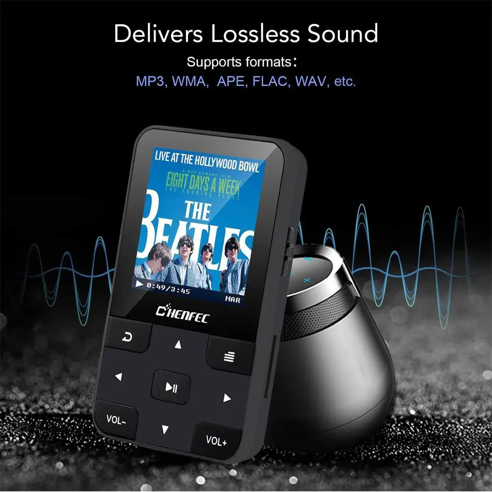 

Portable Clip MP3 player with Bluetooth 4.0 lossless sound 16GB for sports recorder video FM radio support SD up to 128Gblack