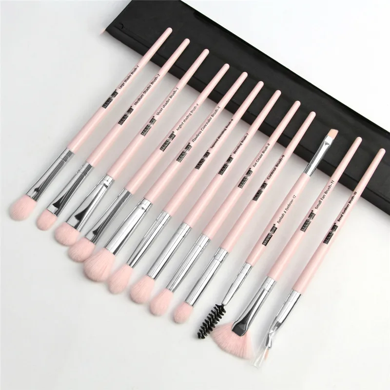 pink- 12pcs Набор кистей для макияжа, набор для 6/12 шт Тени для век консилер смешивания подводка для глаз для бровей и ресниц кисти для румян Портативный набор кистей для макияжа глаз - Handle Color: pink- 12pcs