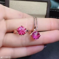 kjjeaxcmy fine jewelry natural pink topaz 925 sterling silver women pendant necklace chain ring set support test fashion