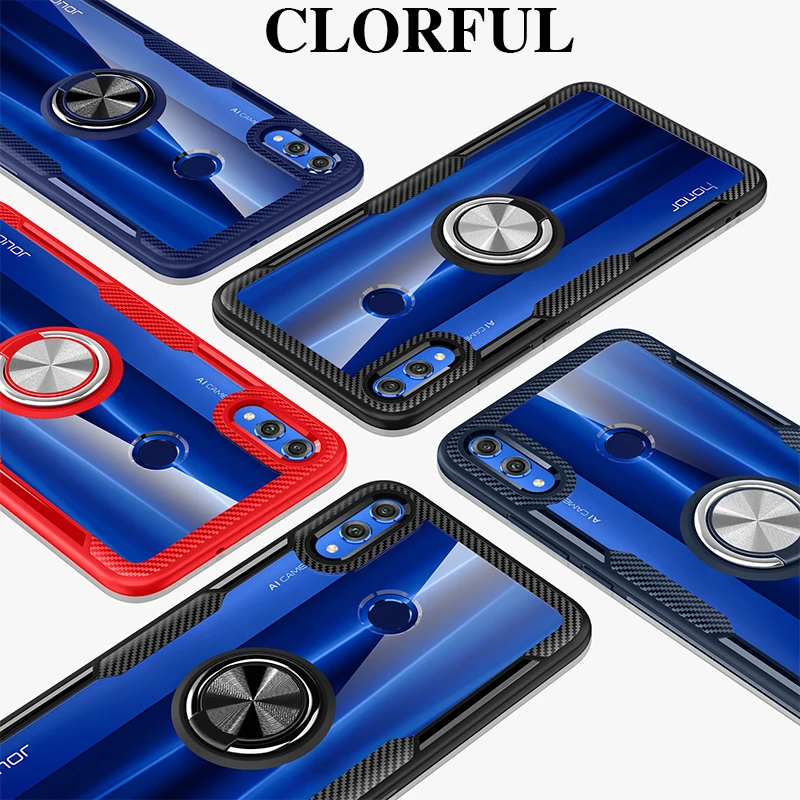 Чехол для Honor 8x, магнитное автомобильное кольцо-держатель на палец, чехол для Honor 20 Pro 8x Max Play 8s 10 Lite 20i V20, прозрачный чехол