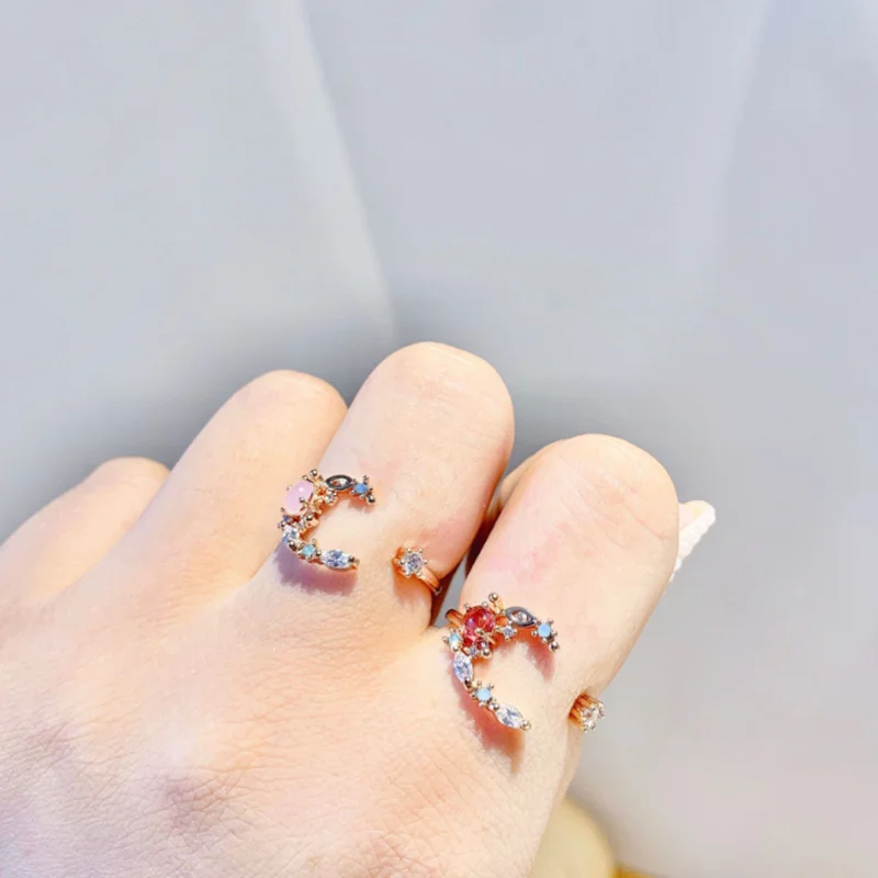 Корейские милые Регулируемые кольца с фианитами в форме сердца цветка фрукта для