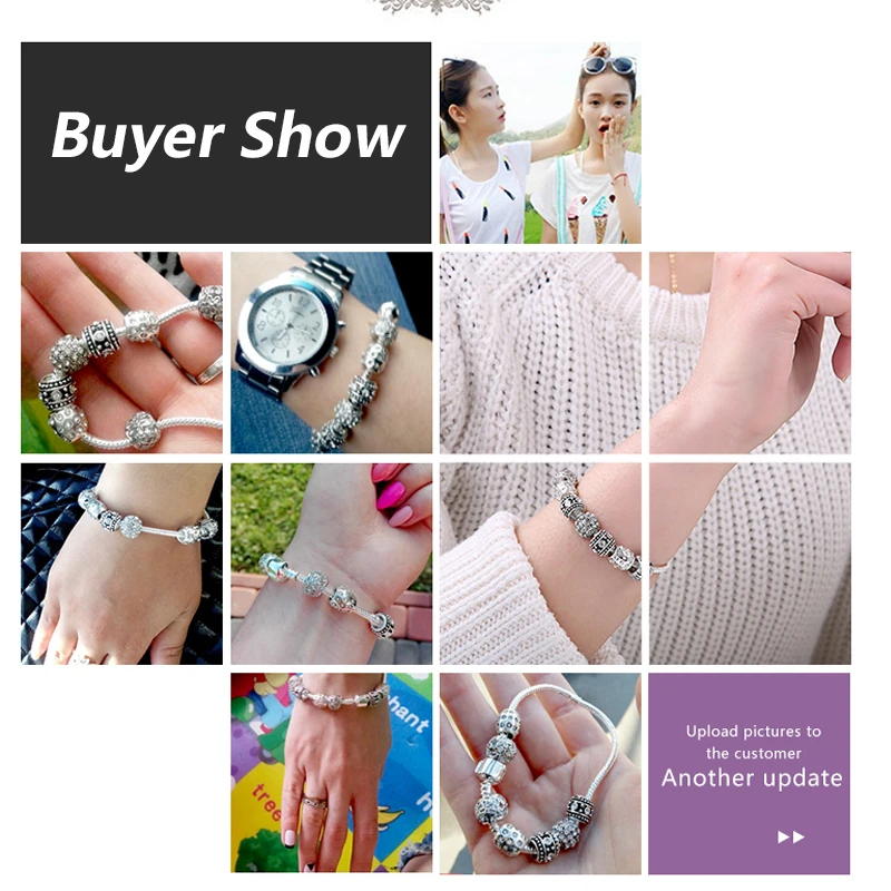 

2021Luxury Silver Plated Heart Love Charm Crystal Beads bracelet for Women Fashion DIY Jewelry Fit Original Brand Bracelets Gift