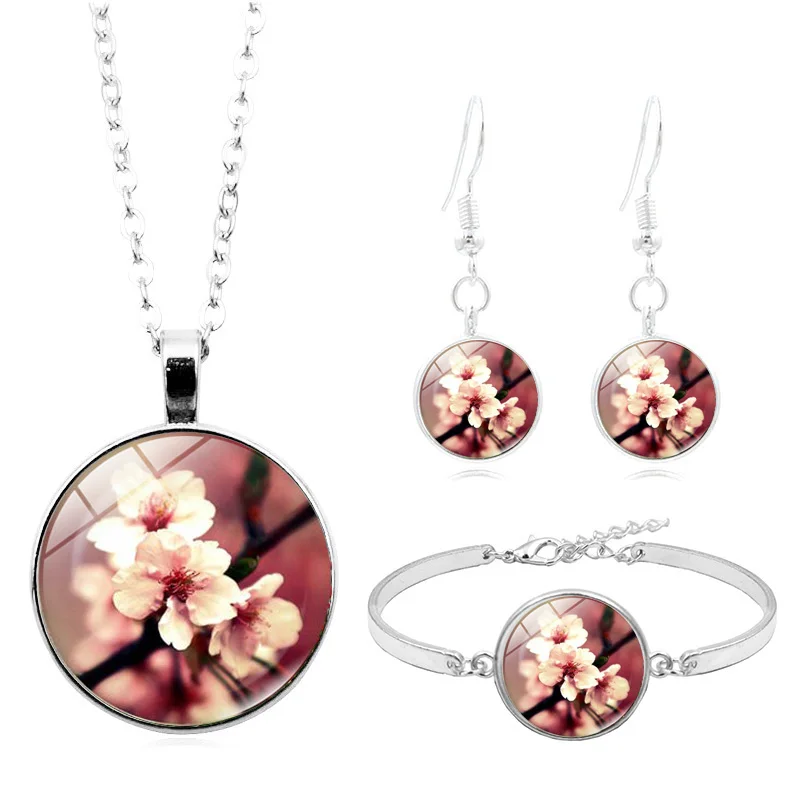 Модный Ювелирный Набор Сакура арт ожерелье серьги браслет простые Стиль цветы