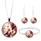 Модный Ювелирный Набор Сакура арт ожерелье серьги браслет простые Стиль цветы кулон для женщин комплект ювелирных изделий, лучший подарок