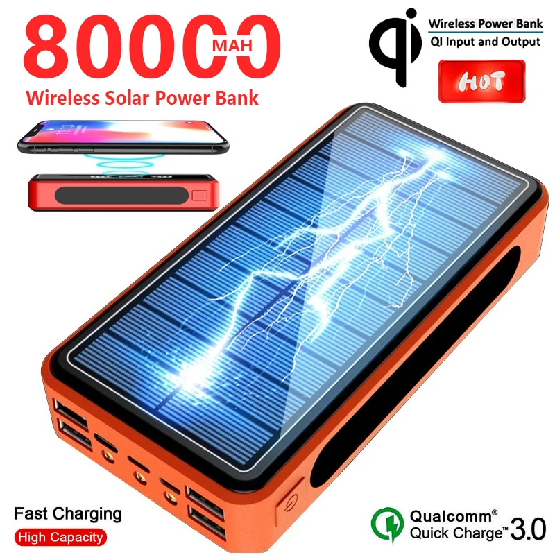 Новинка 2020 беспроводной внешний аккумулятор Qi с 4 портами usb 80000 мАч