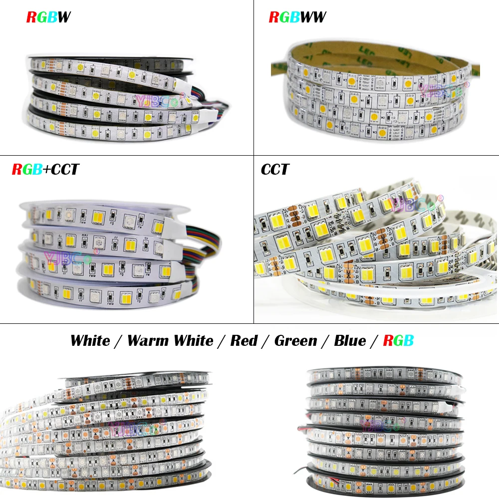 12V 24V 5M 60LEDs/m LED Strip SMD 5050 Flexible Light Bar CCT/White/Warm White/Red/Green/Blue/RGB/RGBW/RGBWW/RGB+CCT Lamp Tape
