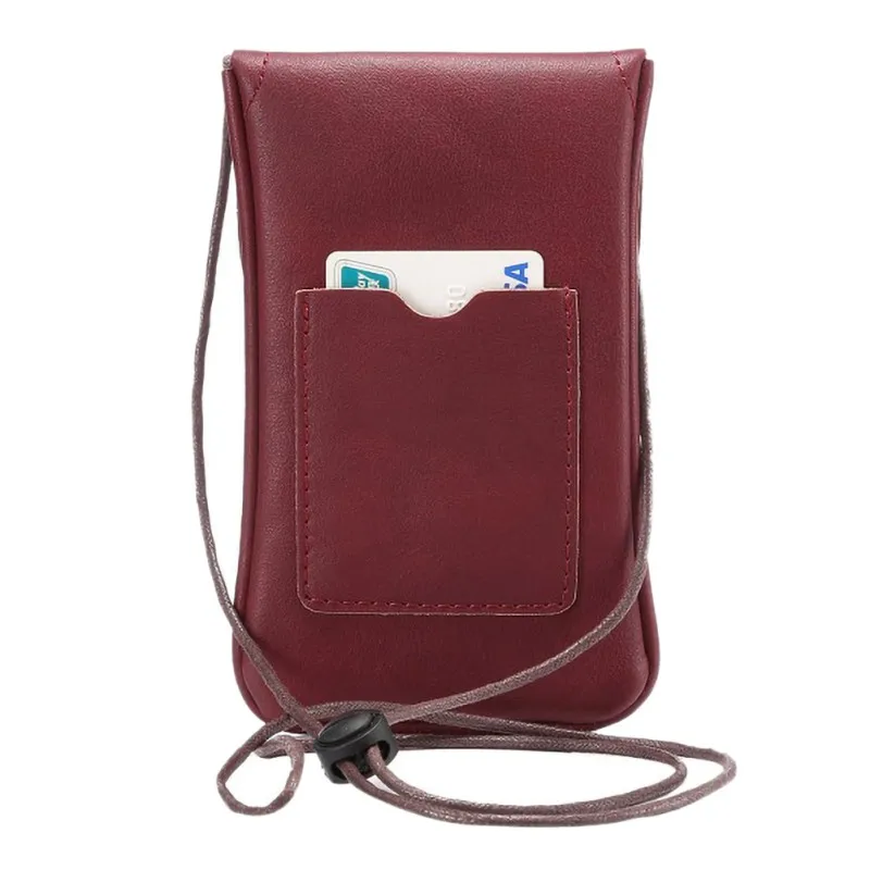 Универсальная кожаная сумка для мобильного телефона через плечо с ремнем на шее