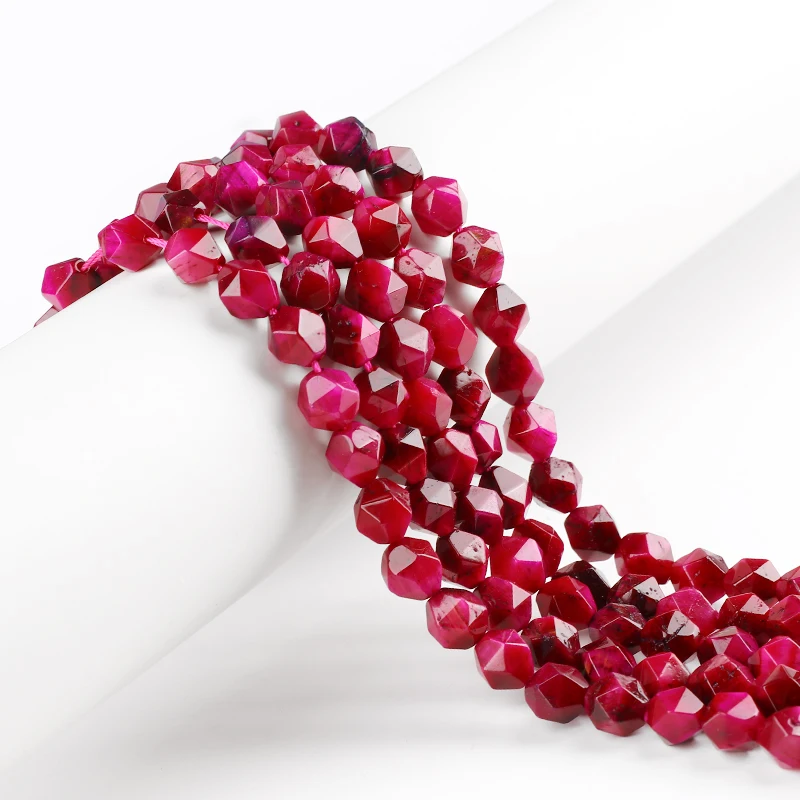 

Hesiod 8MM Irregular Rose Red Natural Stone Loose Spacers Beads DIY Charms Bracelet Accessories for Jewelry Making 15" Strand