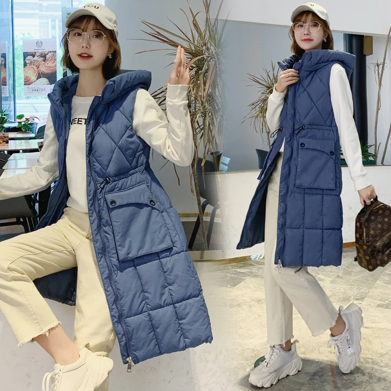 Женская хлопковая куртка ветрозащитная теплая длинная безрукавка с капюшоном