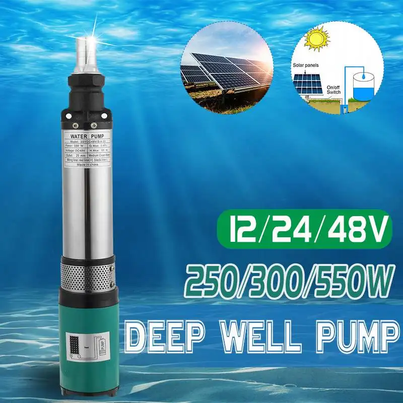 

12/24V/48V Solar Water Pump 55m High Lift 250W/300W/550W Deep Well Pump DC Screw Submersible Pump Agricultural Irrigation Garden