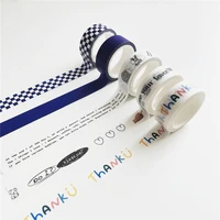 klein blue plaid washi tape simple style thank english sealing sticker student creative stationery masking decorative tape 5m
