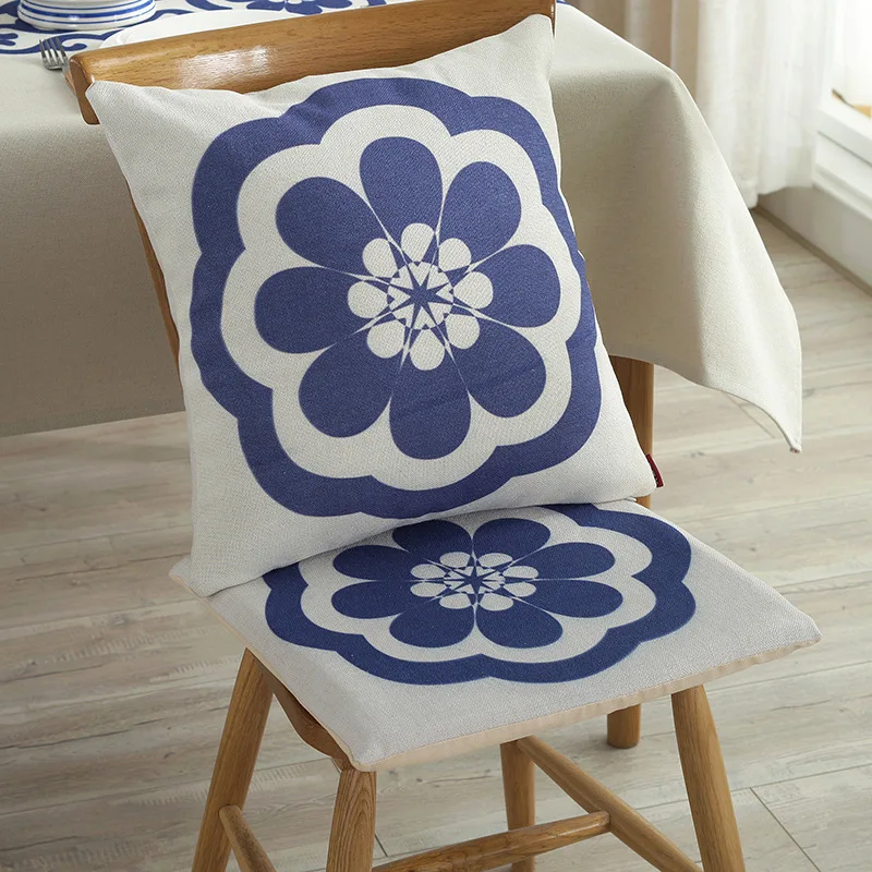 Декоративная национальная скатерть водонепроницаемая синяя Цветочная