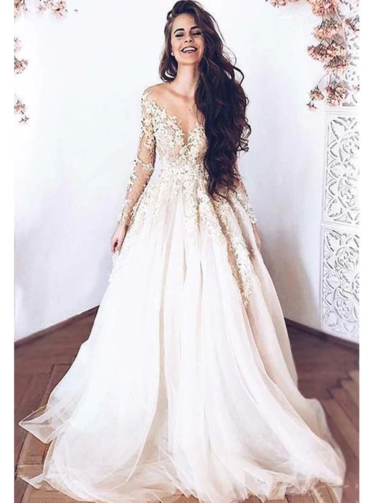 Vestido de noiva 2020 роскошное кружевное свадебное платье с аппликацией es длинными