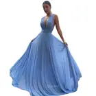 Платье для подружки невесты с глубоким V-образным вырезом, шифоновые длинные небесно-голубые платья для гостей свадьбы, Женские Простые Летние Платья вечерние НКИ