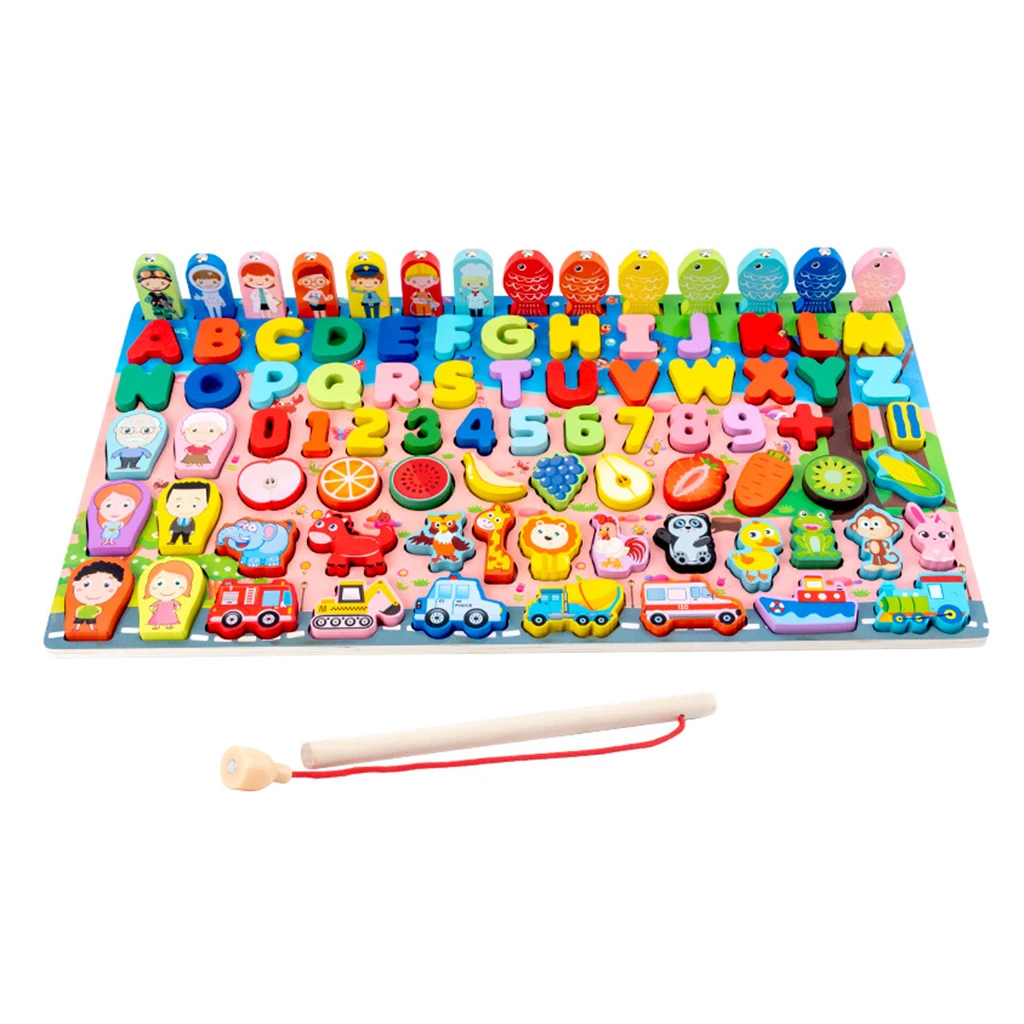

Montessori Toy Wooden Fishing Game Toy Toddlers Learning Education Math Preschool Board Games Toys Number Vehicle Fruits Puzzle