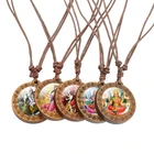 1 шт. индийский бог Ганеш фото коричневое деревянное ожерелье бижутерия со стеклянными кабошонами винтажные деревянные ожерелья Лакшми, Шива амулет женские подарки