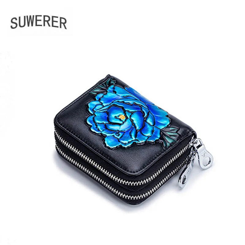 

SUWERER New Women Bag Double zipper card holder, multi card position, fashion rose painting multifunctional coin purse