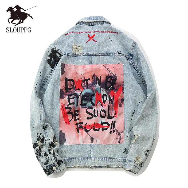 2019 весна осень мужские чернила печать джинсовая куртка Европа Америка уличная