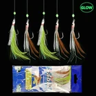 Рыболовная приманка Sabiki Rigs, мягкий осьминог с куриным волосом, светящиеся бусины, 5 нитей, крючок для морской рыбалки, 10, 1 шт.