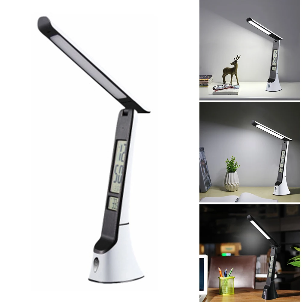 Светодиодный настольная лампа перезаряжаемая USB Складная Настольная с часами