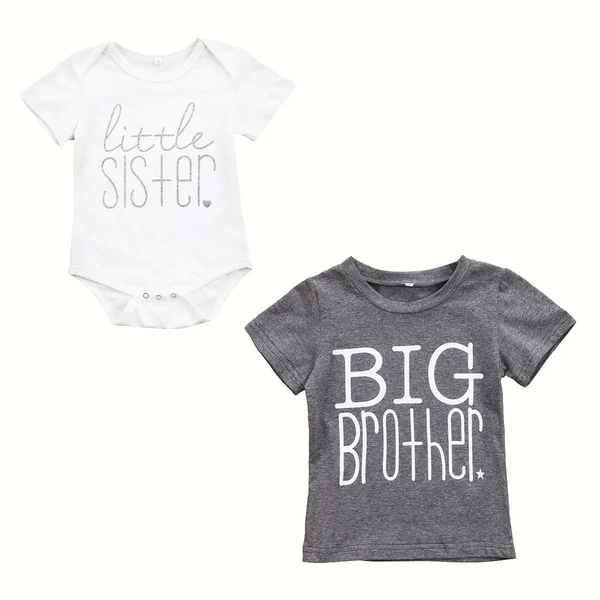 Borther And Sister Matching Clthoes Fynny Big Brother T-shirt Little Sister Cotton Bodysuit Short Sleeve Letter Tops