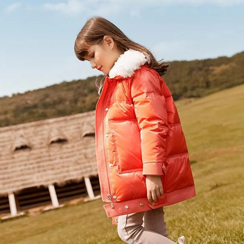 

Winter Girl's Lightweight Down Jacket Zipper Turn Down Collar Warm Thickening Snowsuit Kid Children Windproof Down Coat Overcoat