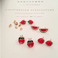 pngjng new cute hot selling ear stud female fruit strawberry watermelon ear stud ladybug red ear stud gift wholesale for family