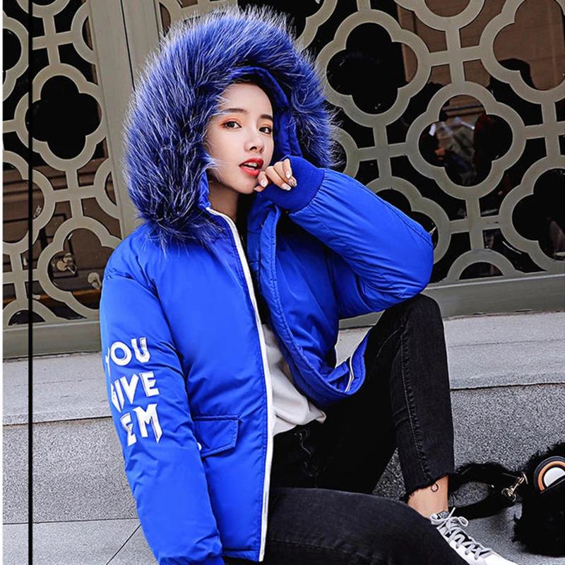 

2021 New Students Short jacket winter parkas print Cotton Outwear Thicken warm Women Hooded tops Plus size female Cotton Coat