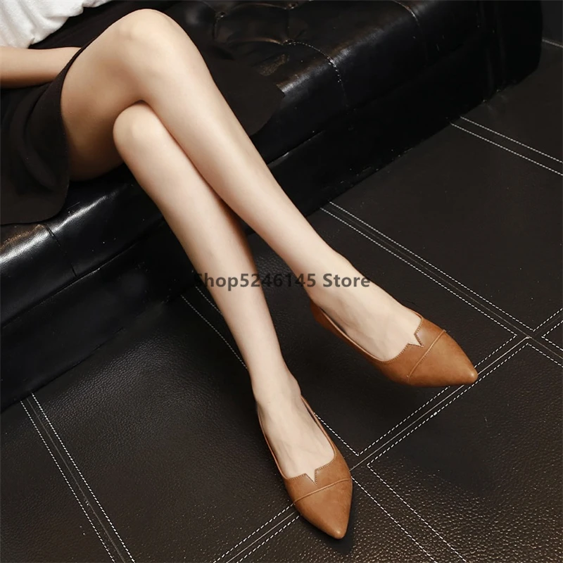 Туфли с острым носком Кожаные туфли на плоской подошве Женские лоферы Женская