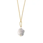 Модное ожерелье с жемчужным кулоном в форме барокко женская простая атмосфера универсальное металлическое длинное ожерелье