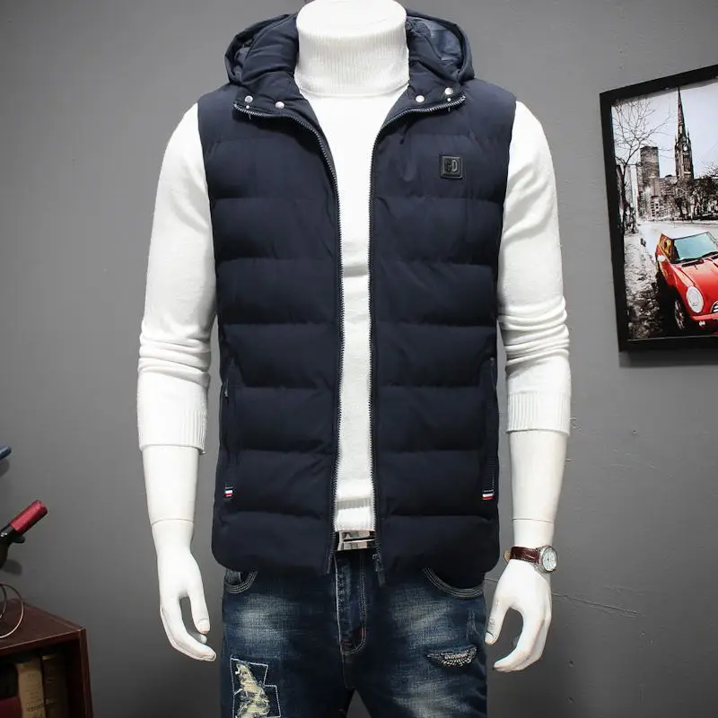 G815 navy blue Зимний Большой размер с капюшоном зимний жилет для мужчин без рукавов Куртка Пальто Повседневная Теплая стеганая мужская пуховая жилетка 6XL 7XL 8XL YT50164 - Цвет: G815 navy blue