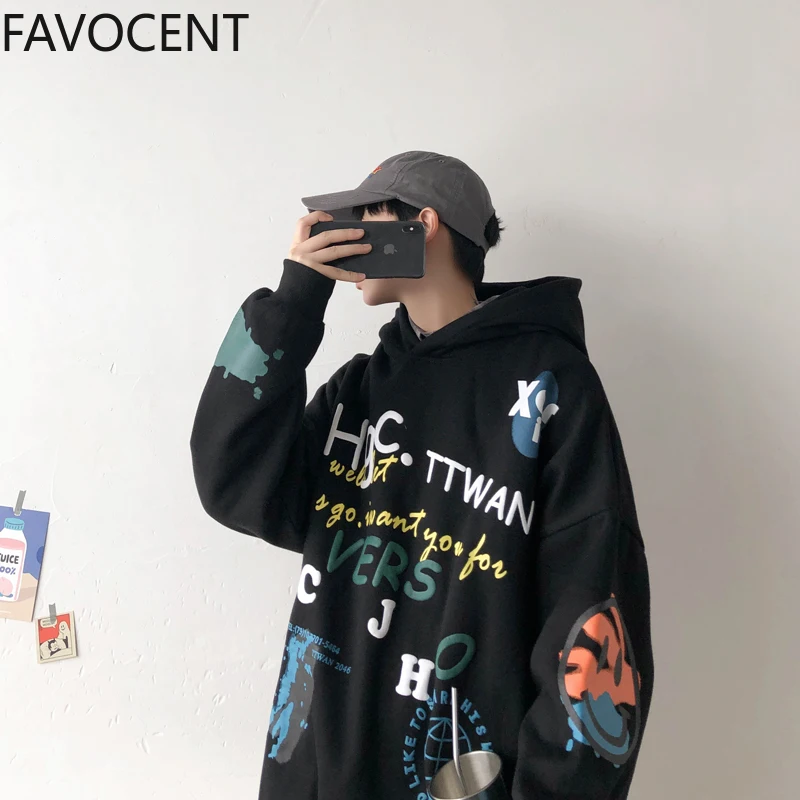 

Hong Kong Wind Hooded Men's Autumn and Winter Plus Velvet Thick Three-dimensional Printing Loose Casual Jacket Cotton