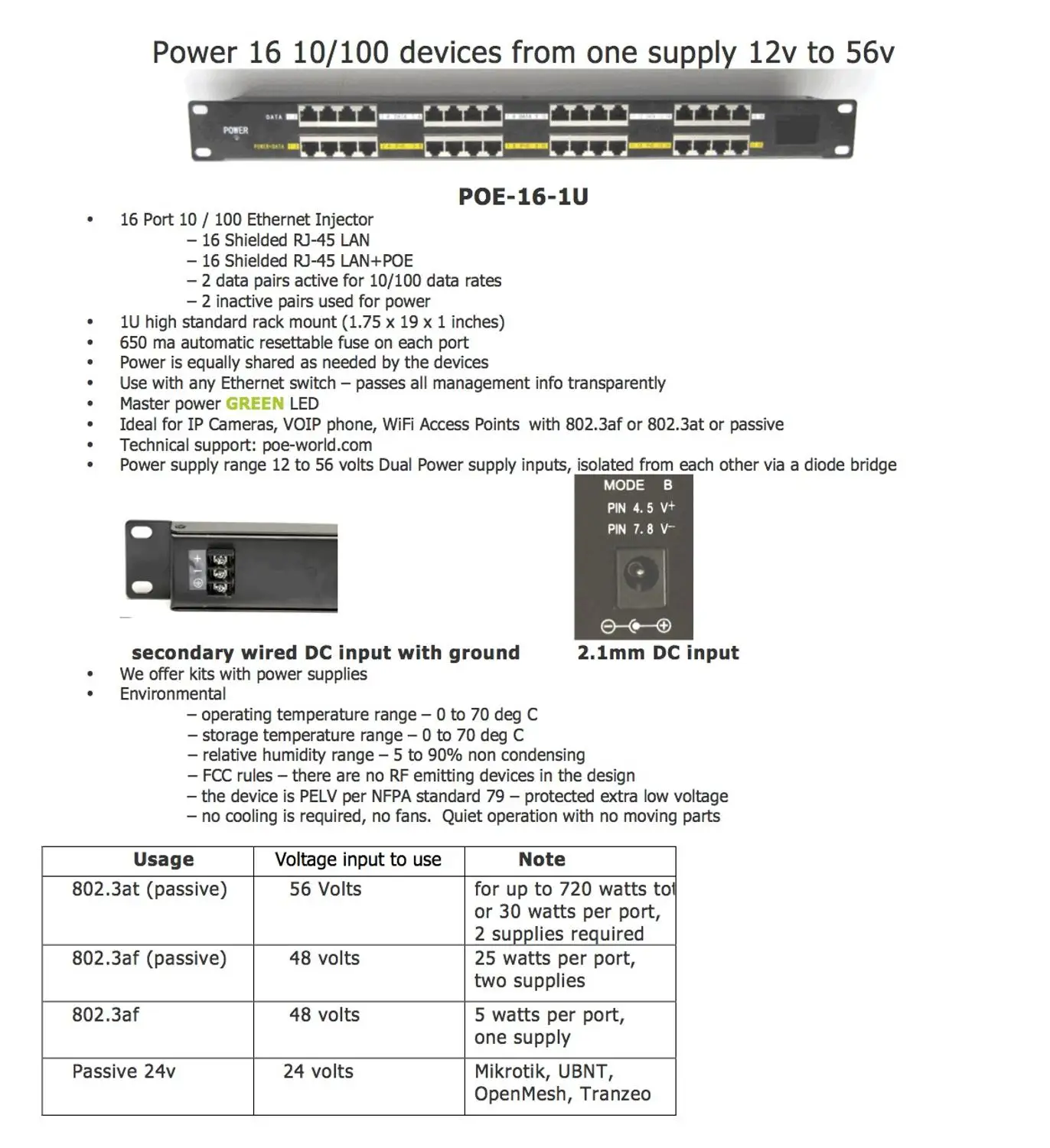 16 портов 100 Мбит/с Poe инжектор с 48v120w адаптер питания через Ethernet для Dahua/Mikrotik камеры
