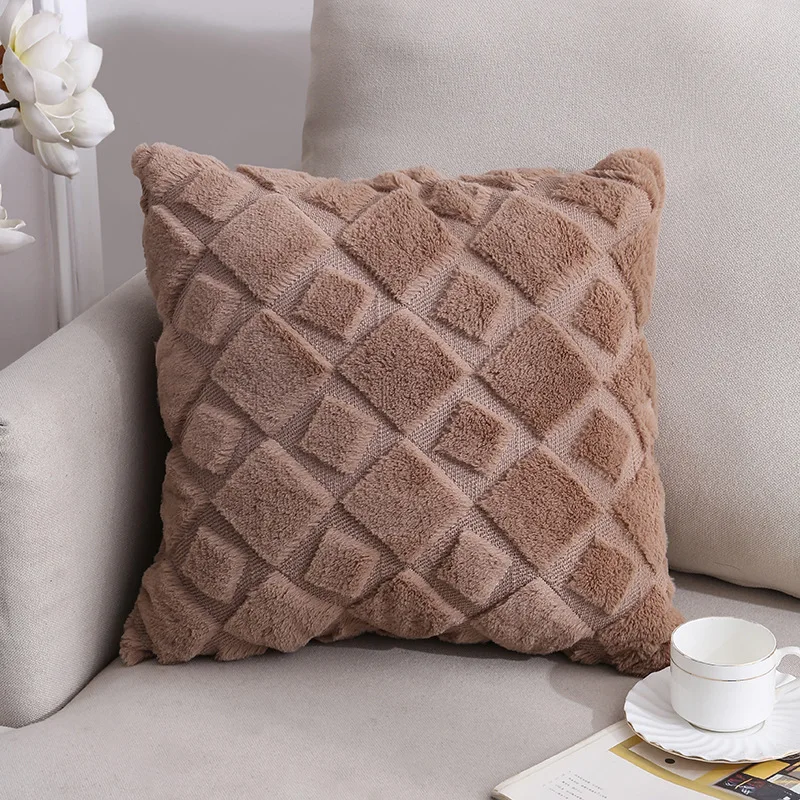 Pure Color Double-sided Plush Pillowcase Living Room Decor S