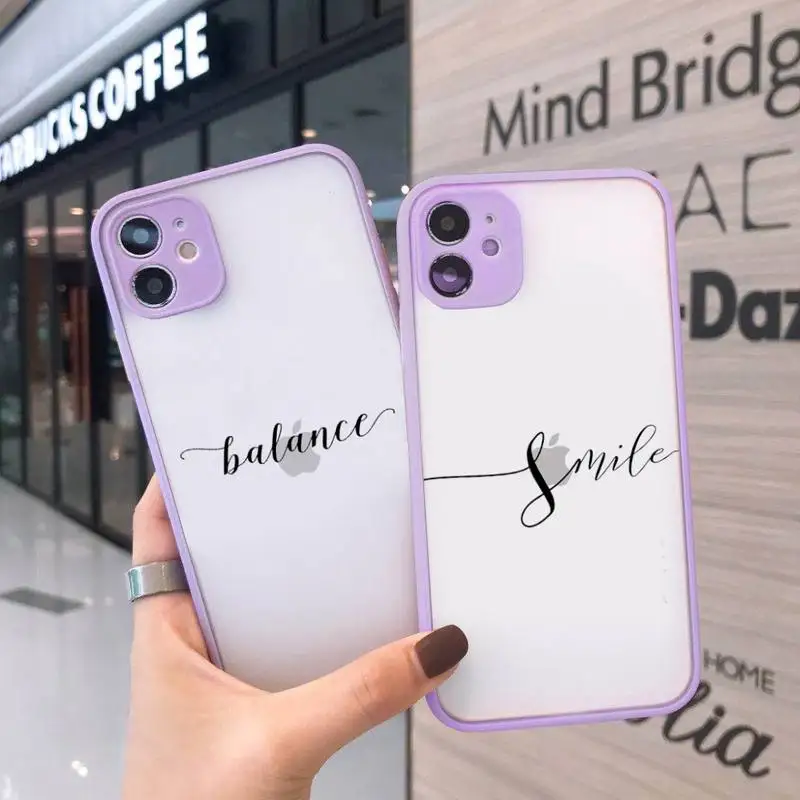 

Love Heart Letter Phone Case For iPhone 12 11 Mini Pro XR XS Max 7 8 Plus X Matte transparent Purple Cover