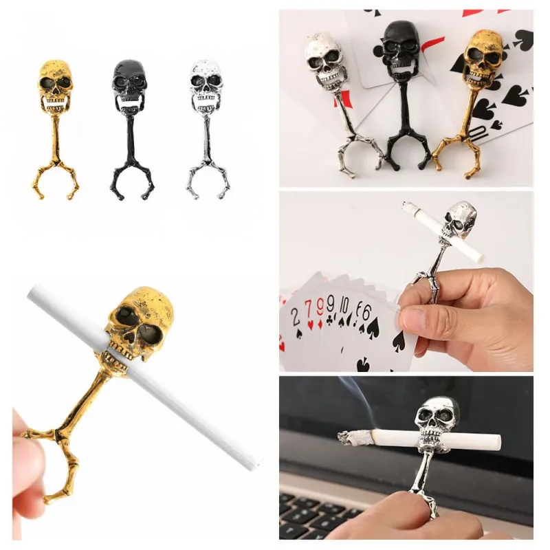 

3 Pcs Cigarette Smoking Finger Rings Holders To Prevent Yellow Finger Gift Set Skull Metal Clamp Tobacco Holder Accessories